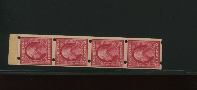 Scott 409 Washington Brinkerhoff Type 2  Strip of 4 Stamps NH with Leader Tape 