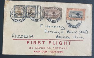 1932 Khartoum Sudan First Flight Airmail Cover To Broken Hill Rhodesia 11 Flown