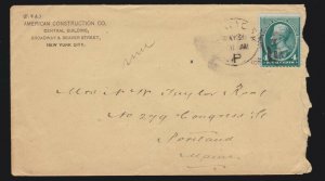 US 211 4c on Cover from NY to Portland, ME from American Construction Co NY