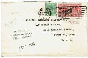 Bahamas 1936 Miami, FL cancel on cover to the U.S., paquebot h/s, Seapost Mail