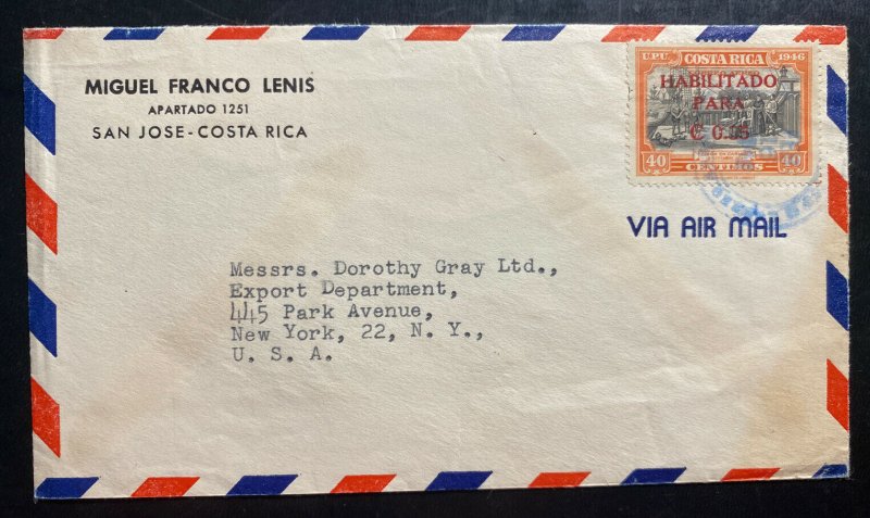 1949 San Jose Costa Rica Airmail Cover To Dorothy Gray New York USA 