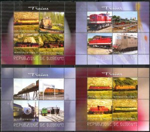 Djibouti 2011 Trains Locomotive 4 sheets MNH Cinderella {10}