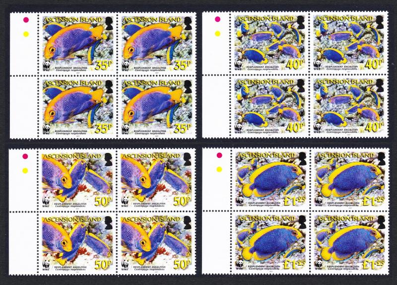 Ascension WWF Resplendent Angelfish Blocks of 4 Left margin SG#962-965