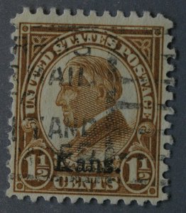 United States #659 Kans. Overprint Used Lightly Cancelled Bit of Hinge Remnant