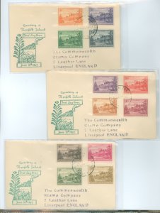 Norfolk Island 1-12 1947 First definitive series (set of 12) view of ball bay on three addressed, cacheted first day covers sent