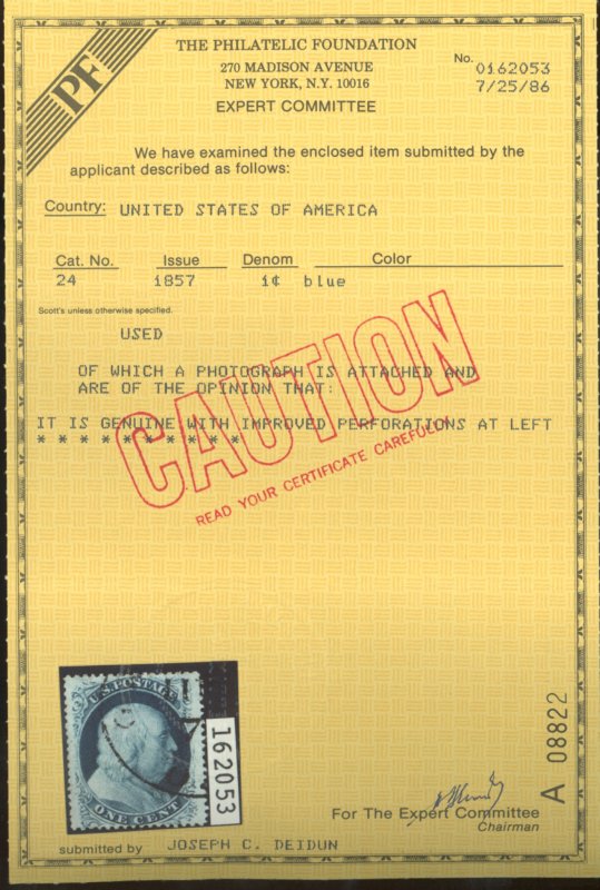U.S. #24 USED WITH PF CERT