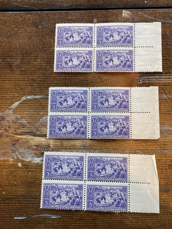 Scott 855 3 sets of blocks of 4 baseball centennial 1939 United