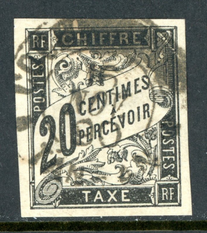 France 1884 Colony General Issues Postage Due 20¢ Black Imperf Sc #J8 VFU L45