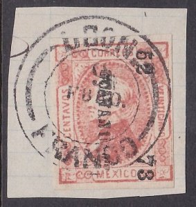 MEXICO 1873 25c imperf fine used on piece..................................A2286