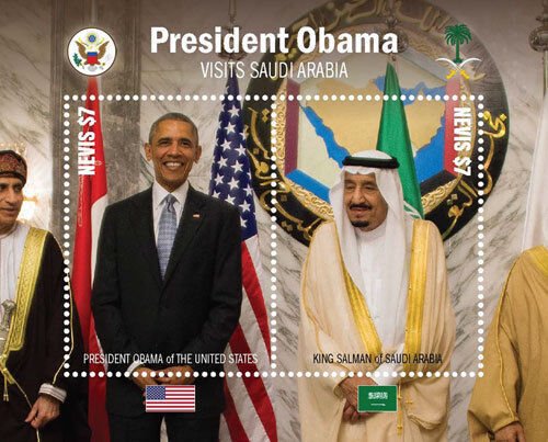Nevis 2016 - President Obama Visits Saudi Arabia - Souvenir Stamp Sheet - MNH