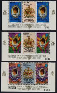 Belize 631-3 Gutter Pairs MNH Princess Diana 21st Birthday, Royal Baby o/p