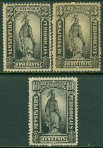 EDW1949SELL : USA 1879 Scott #PR57, 58, 62 Mint Original Gum. Catalog $295.00.