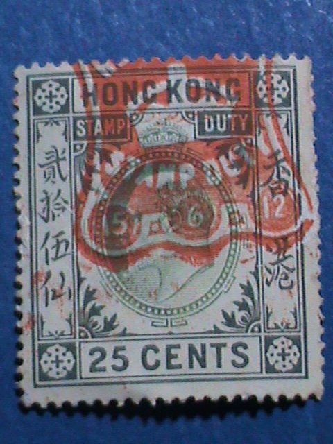 ​HONG KONG-CHINA-1903 OVER 118 YEARS OLD-HONG KONG $0.25C DUTY STAMPS VF
