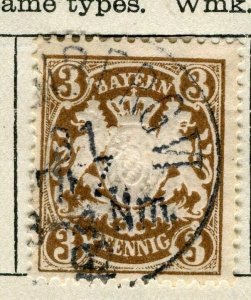 GERMANY; BAVARIA 1880s classic Perf fine used 3k. value Postmark