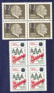 Turkey 1983 Definitive Stamps Overprint new Value Mi. 2643/4 Blocks of 4 MNH
