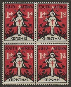 1937 South Africa TB TUBERCULOSIS Cinderella Xmas Seal Bilingual BLOCK VF-NH-