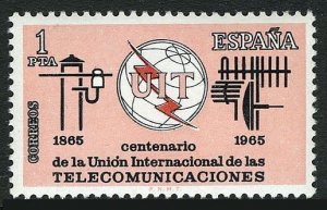 Spain 1309 four stamps, MNH. Michel 1551. ITU-100,1965. Communication equipment.