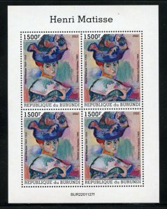 BURUNDI 2022 HENRI MATISSE WOMAN WITH  A HAT SHEET MINT NH