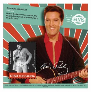 Gambia 2016 - Elvis Presley, Blue Nail Jumpsuit - Souvenir Sheet - Sc 3713 -MNH