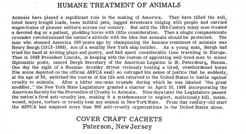 1966 FDC, #1307, 5c Human Treatment of Animals, Cover Craft Cachets