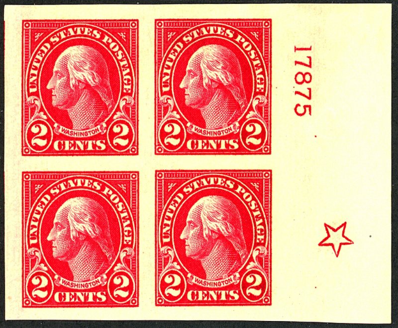 U.S. #577 MINT PL# BLOCK OF 4 OG HR THIN