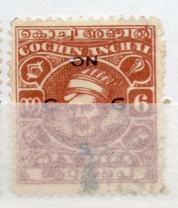 India Cochin 1944 Early Issue used Shade of 6p. Optd NW-16160