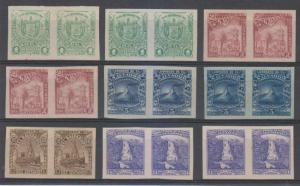 EL SALVADOR 1896 Sc 157B-157C, 157E-157F & 157K NINE IMPERF PAIRS STEAMSHIP+ 