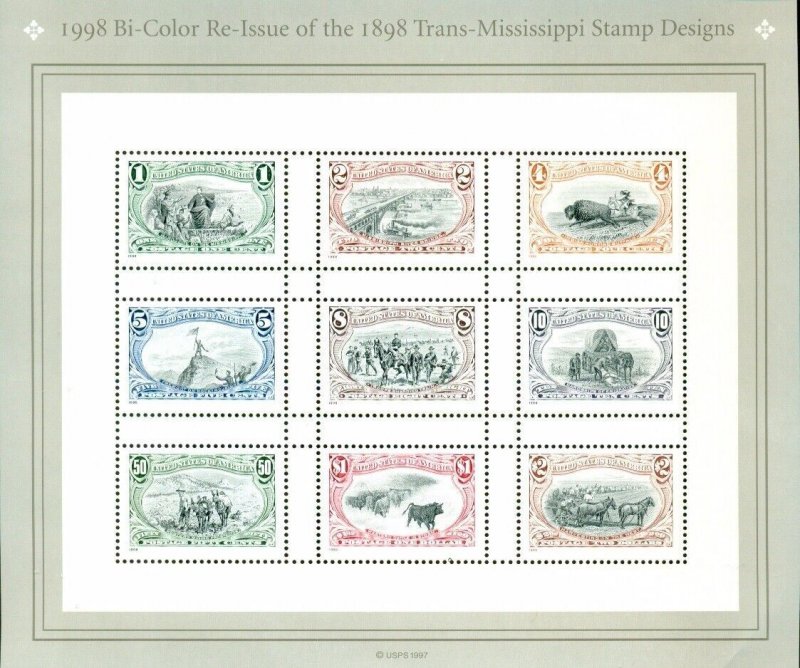 US: 1998 TRANS-MISSISSIPPI Re-Issue; Complete MNH Sheet Sc 3209