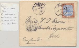 BRITISH SUDAN -EL UBEID TO UK 1900 COVER, OMDURMAN &BENISOUEF TRANSITS(SEE BELOW