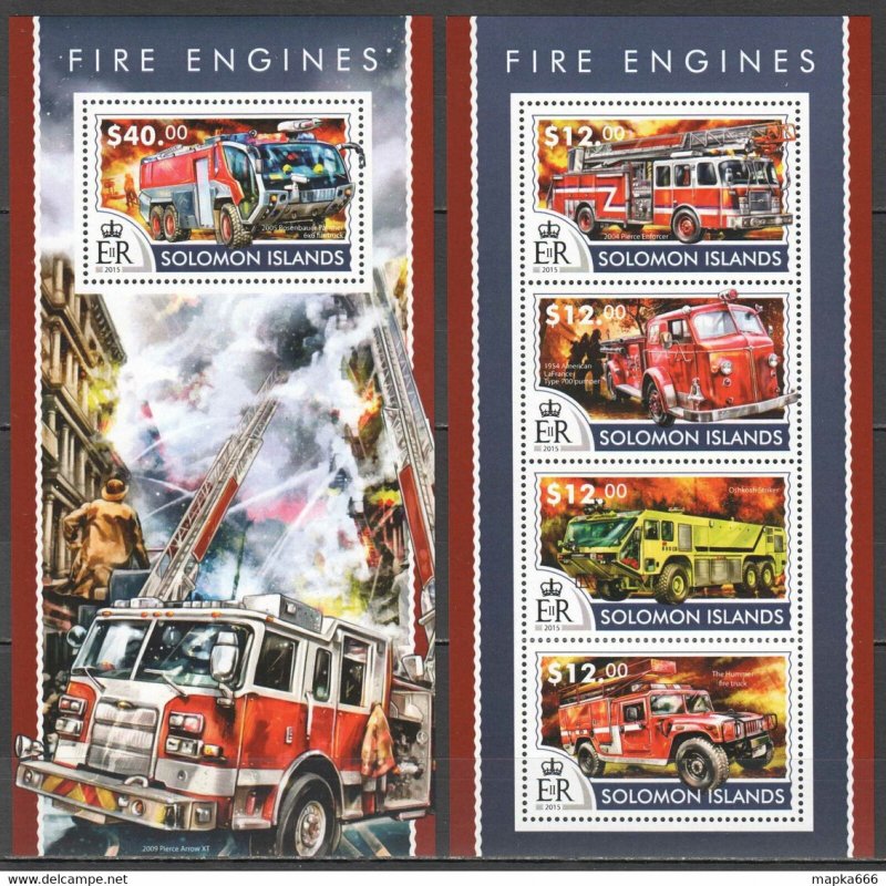 2015 Solomon Islands Fire Engines Trucks Transport #3182-86 1+1 ** Ls432