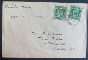 1941 Guernsey Channel Islands German Occupation England Cover To Jersey WW2
