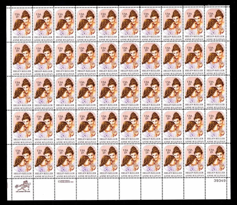 U.S. #1824 Helen Keller Issue - Sheet of 50 - OGNH - VF - CV$15.15 (ESP#546)