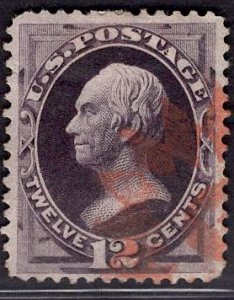 US Stamp #162 12c Dull Violet Clay USED SCV $135. 4 Margins,great color