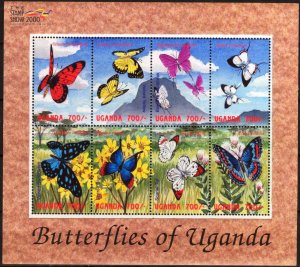 Uganda 2000 Butterflies Sheet MNH