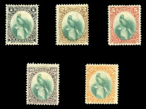 Guatemala #21-25 Cat$37, 1881 Quetzel, set of five, hinged