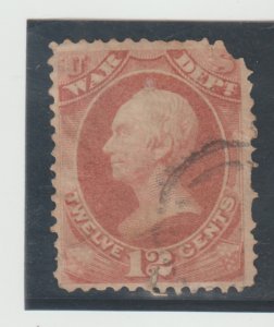 US Scott # O90 Used with flaw 1879 15¢ War Department Official  Cat $15.00