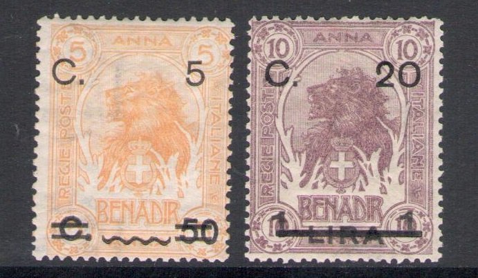 1916 SOMALIA, no. 17/18, Leoni with overprint performed in Mogadishu - Mint valu