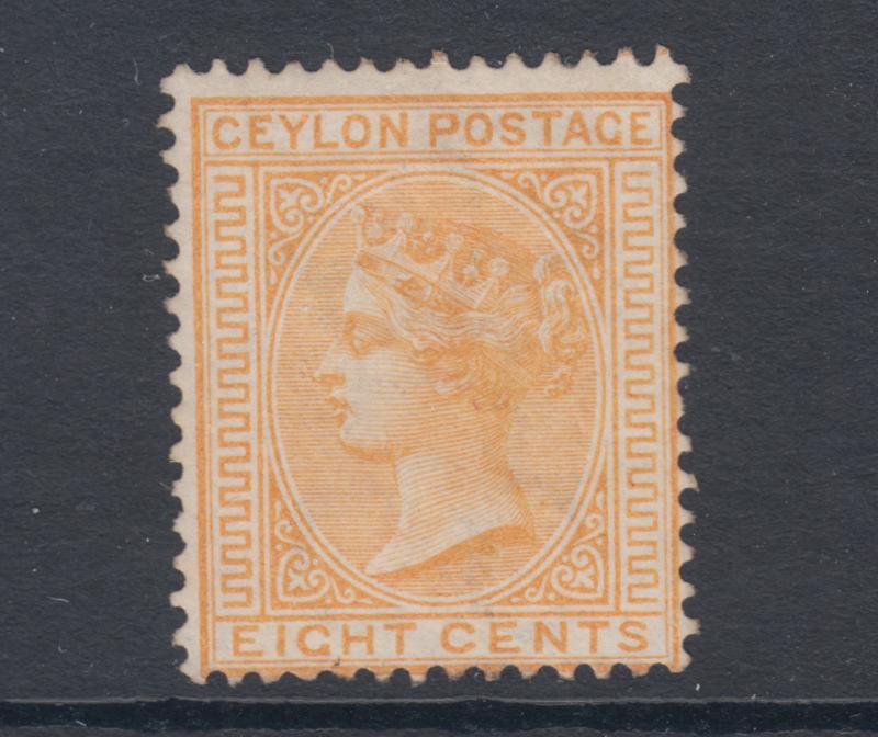 Ceylon SG 124, Sc 66, MNG. 1872 8c orange yellow QV, no gum, fresh color