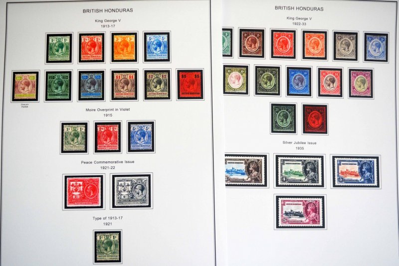 COLOR PRINTED BRITISH HONDURAS 1866-1973 STAMP ALBUM PAGES (27 illustr. pages)