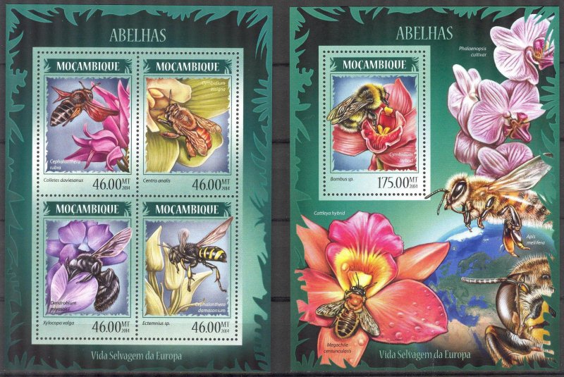 Mozambique 2014 Insects Honey Bees Sheet + S/S MNH