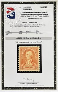US #711 MINT OG NH XF/Superb w/PSE Cert graded 95