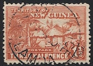NEW GUINEA 1928 Sc 3, Used 1-1/2d Native Huts, VF, P. O. LAMOA postmark/cancel