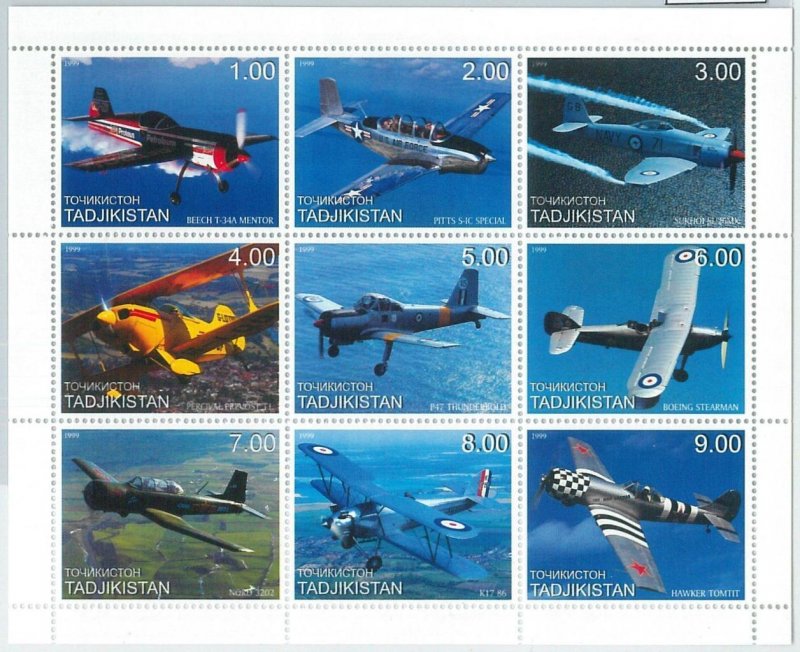 1915 - TAJIKISTAN, 1999 MINIATURE SHEET: Small Aircrafts, Airplanes, Hawker Tomi