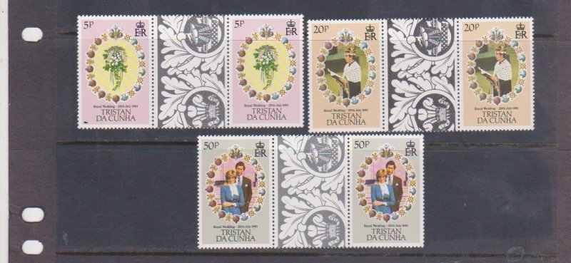 Tristan da Cunha Scott # 294-496 Diana Royal Wedding Gutter Pairs Set of 3  MNH