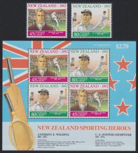 New Zealand Tennis Cricket Famous Sportsmen 1v+MS SG#1687/89 SC#B141-B142a