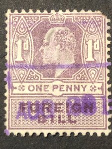 Foreign Bill one penny, stamp mix good perf. Nice colour used stamp hs:1