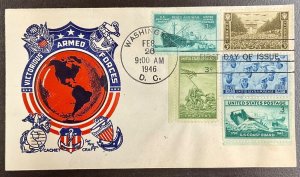 1946 Patriotic FDC 929-939 Armed Forces Cachet craft Navy, Marines, Iwo Jima