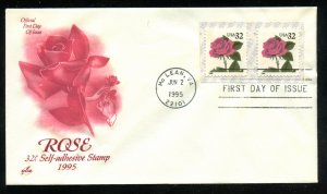 US 2492g 32c Pink Rose coil UA ArtCraft cachet FDC