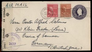 USA 10c Prexie Tyler Airmail Stroudsburg PA Censor Germany Cover British Z 80143