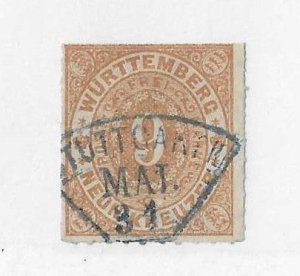 Wurttemberg (Germany) Sc #51 9kr pale brown used FVF